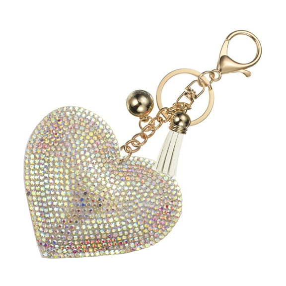 Rhinestone Keychains for Women, Cute Bling Heart Shape Keychain Accessories Purse Charm Backpack Keyring for Gifts Decorative Bag Handbags Car Keys, Gold-White AB