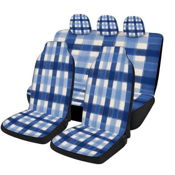 Verolix Blue Plaid Check Car Seat Covers Full Set, 5 Piece Universal Seat Covers with Front Seat Covers, Rear Bench Cover and Headrest Covers for Cars, SUVs, Trucks and Vans