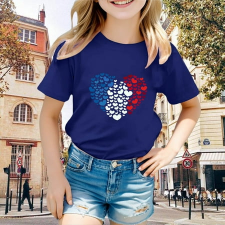 

Hbdhejl Toddler Boys Girls Shirts Prints Short Sleeve Prints T Shirt Tops Clothes Dark Blue 6-7 Years
