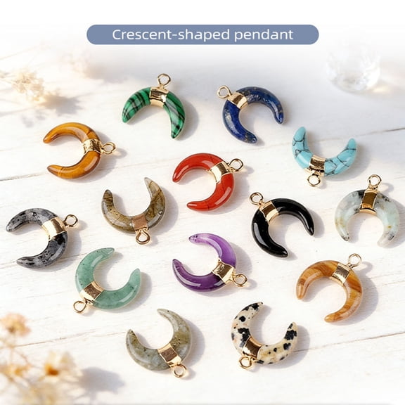 SmartBy DIY Pendant Gold-Plated Edging Crescent Horn Design Natural Imitation Crystals Jade Necklace Bracelet Earrings Charm DIY Jewelry Making Accessories