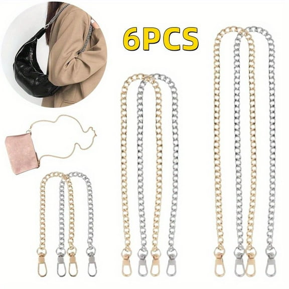 6pcs 30/60/120 Cm Metal Bags Chain, Silver And Gold Chain Carry Strap For Handbag With Twist Clasps, Bag Chain Shoulder Strap For Handbags, Shoulder Bags