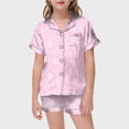 thumbnail image 2 of Girl Easter Pajamas Size 8 Easter Bunny Print Silk Button-Down Nightwear Sleepwear Easter Day Gift Sleepwear,120(4-5 Years),X1-Pink, 2 of 5