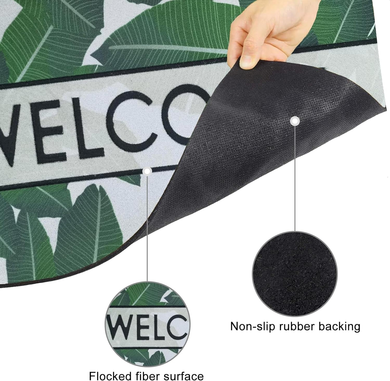 Door Mat, Welcome Mat 18x 30 Inch Front Door Mat Outdoors for Home Entrance Outdoors Mat for Outside Entry Way Doormat Entry Rugs, Heavy Duty Non Slip Rubber Back Low Profile, Green Leaves