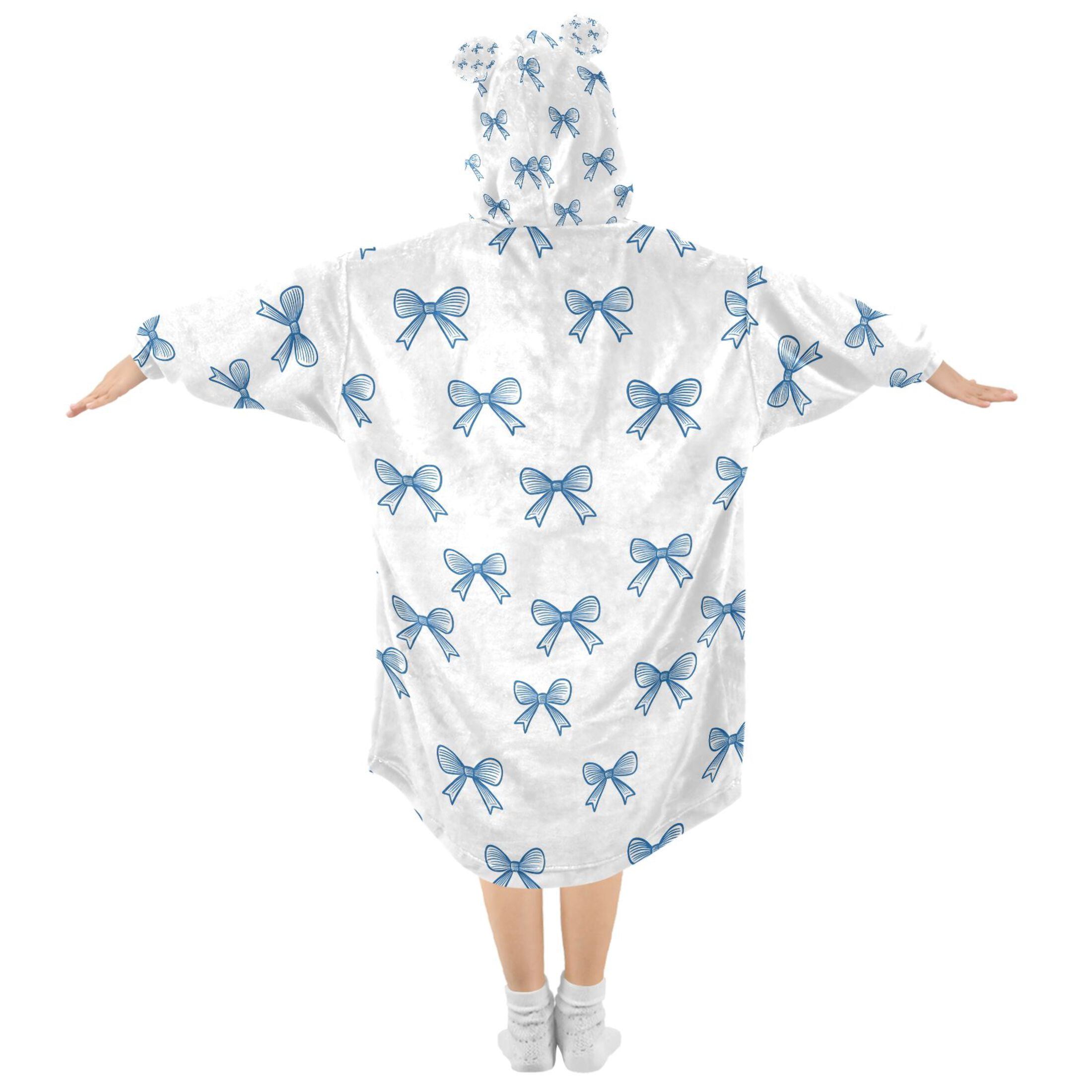 joogoo Wearable Blanket Hoodie for Bows Blue Flannel Sherpa Pocket 3-14 YR S