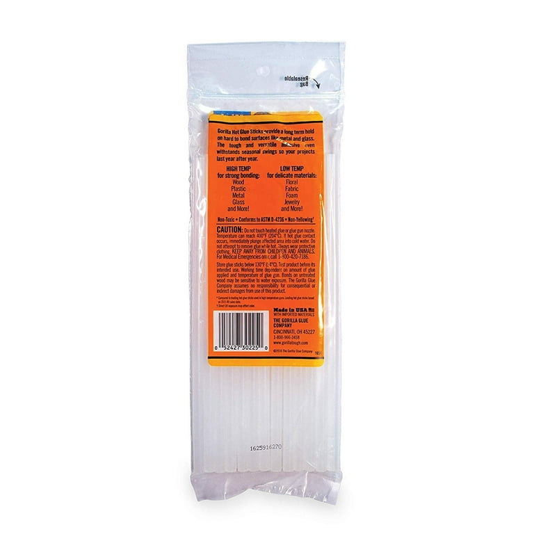  Gorilla Hot Glue Sticks, Mini Size, 4 Long x .27 Diameter, 30  Count, Clear, (Pack of 2) : Everything Else