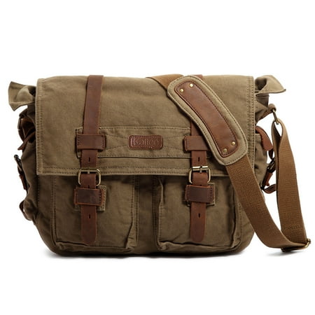 Canvas And Leather Signature Hobo Bag - Kattee Retro Unisex Canvas Leather Messenger Shoulder Bag Fits 14.7