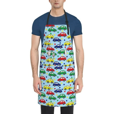 

Xecao Transport Print Kitchen Cooking Aprons Waterproof Adjustable Bib Aprons with 2 Pockets for Women Men Chef
