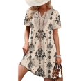 thumbnail image 2 of Women's V-Neck Bohemian Floral Print Short Sleeve Tunic Dress Color XXL, 2 of 7