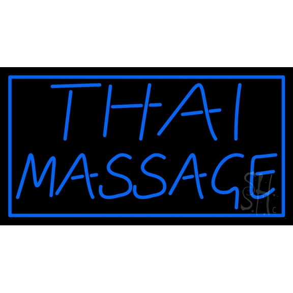 Blue Thai Massage LED Neon Sign 20 x 37 - inches, Black Square Cut Acrylic Backing, with Dimmer - Bright and Premium built indoor LED Neon Sign for Spa interior decor and storefront.