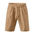 thumbnail image 2 of Coorders Men's Elastic Waist Cargo Shorts, Lightweight Linen Loose Fit Drawstring Short with Pockets, Beige, M, 2 of 6
