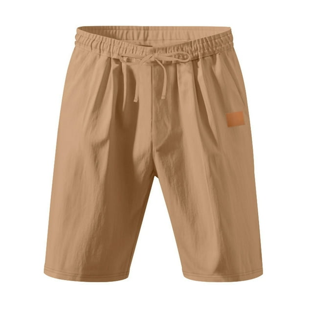hotojiny Linen Shorts for Men Elastic Waist Straight Leg Short Pants 2025 Lounge Drawstring Solid Color Beach Shorts with Pockets