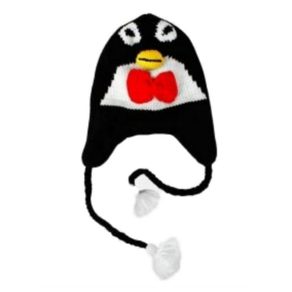 Holiday Womens Black Knit Penguin Trapper Hat Fleece Lined