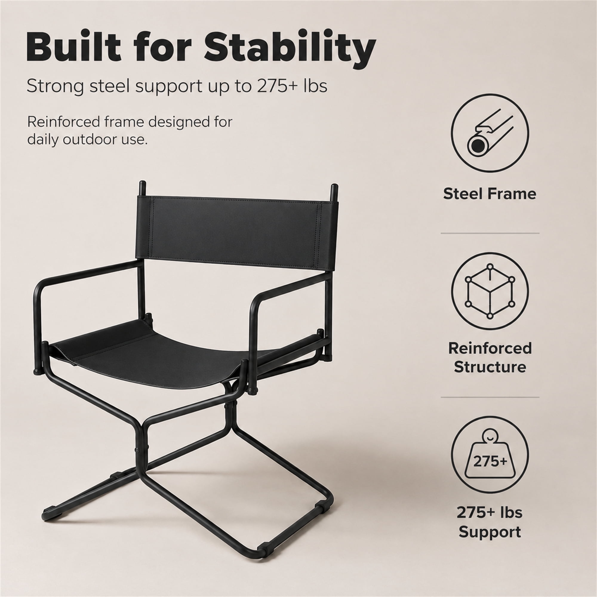 Aukfa Leather Folding Director Chair, Portable Outdoor Chair for Patio Camping, Black
