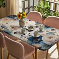 thumbnail image 3 of Vintage Blue Floral Table Cloths for 6 Foot Rectangle Tables, Butterflies Watercolor Flower Tan Patio Waterproof Elastic Fitted Tablecloths, Washable Rectangular Table Cover for Camping, 3 of 8