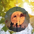 thumbnail image 3 of 3D Metal Hanging Wind Spinners for Yard & Garden - Artistic Circular Design with Stylized Moon Concentric Waves & Silhouetted Figures, 3 of 6