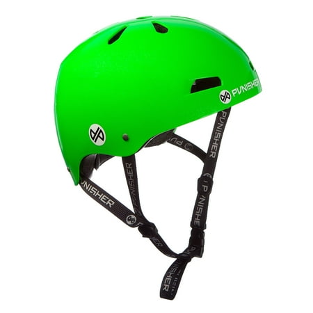 Punisher Skateboards Premium Youth 13-vent Bright Neon Green Dual Safety Certified BMX Bike and Skateboard Helmet, Size