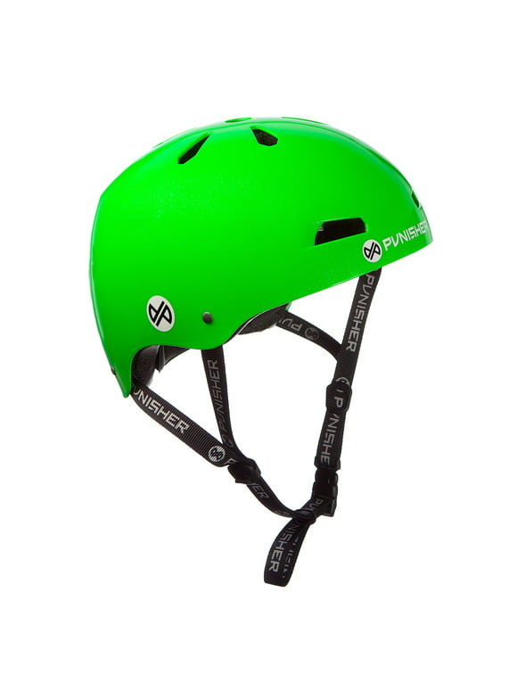 Punisher Skateboards Premium Youth 13-vent Bright Neon Green Dual Safety Certified BMX Bike and Skateboard Helmet, Size Medium