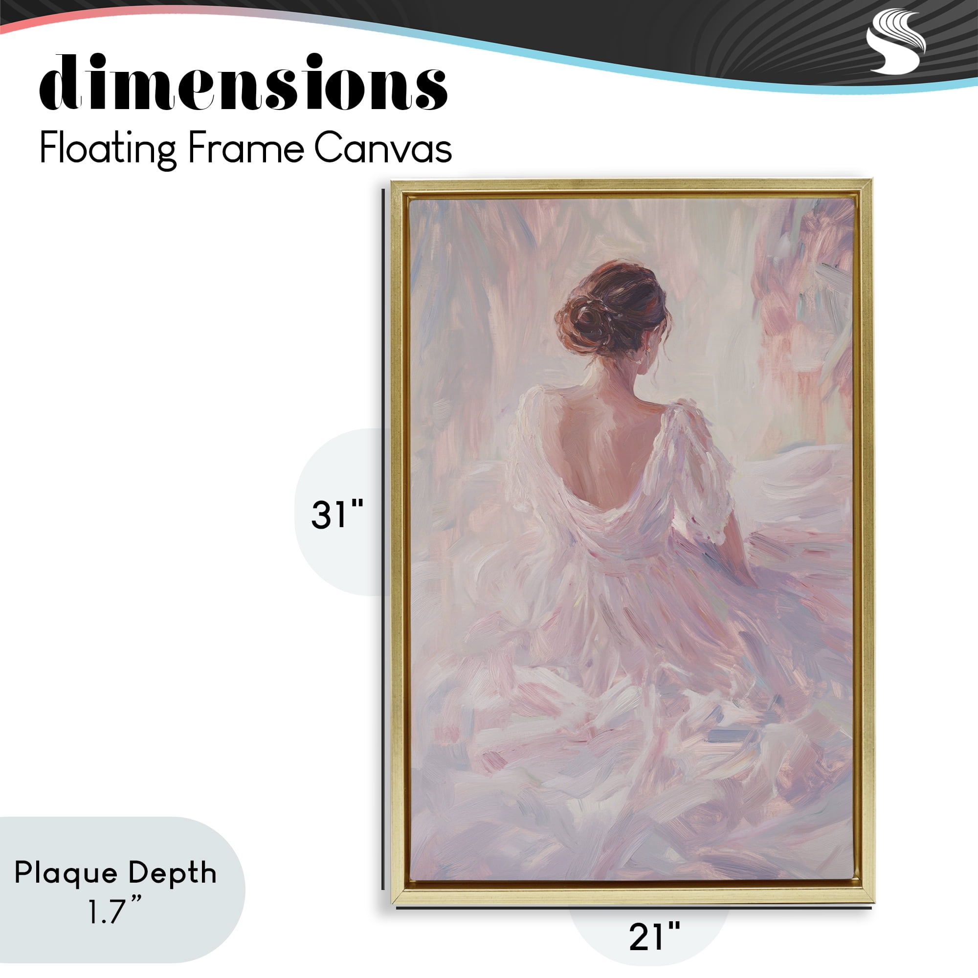Stupell Industries Graceful Woman in Blush Gown Gold Framed Floater Canvas Wall Art, design by Petal Prints Design