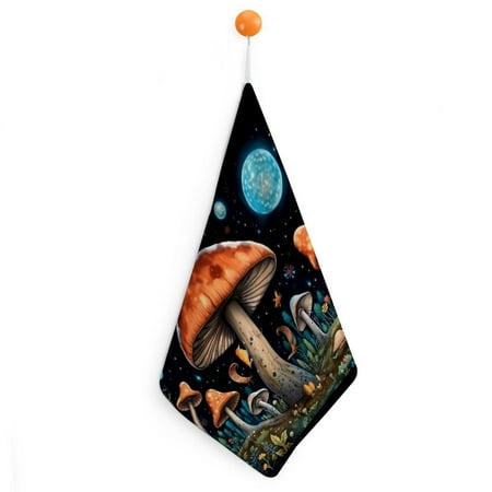 

Patifu Mushroom Night Sky Full Moon Reusable Hand Towels Ultra-Fine Fiber Kitchen Essentials Set of 3 11.8x11.8in 2pcs