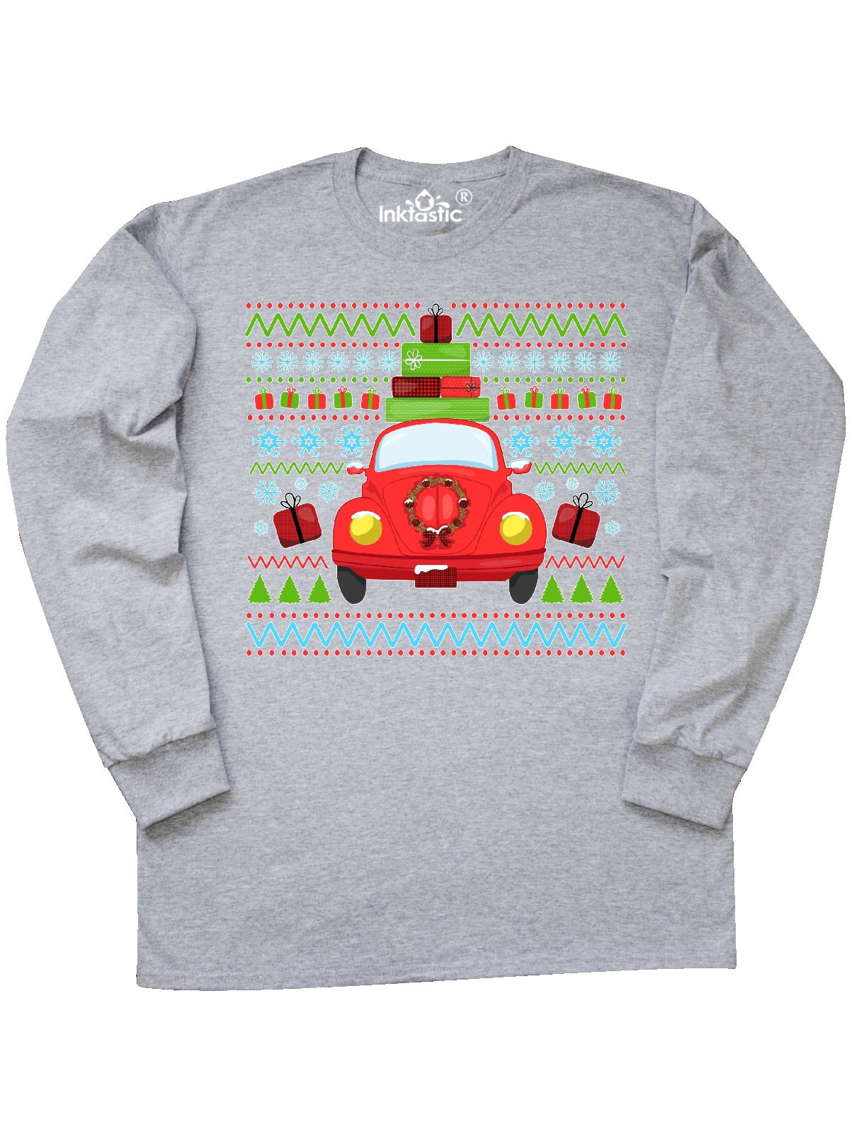 INKtastic Ugly Christmas Sweater with Car and Present Long Sleeve T