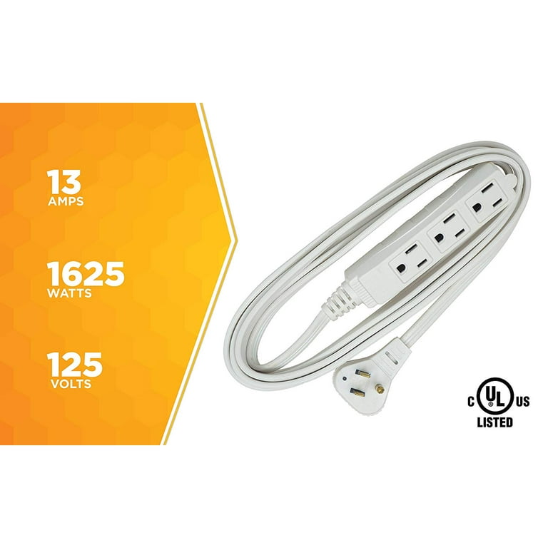 Slimline 2232 White Angled Flat Plug Extension Cord, Space Saving