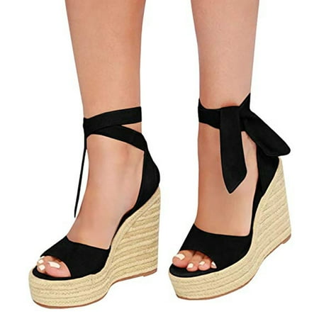 

BRISEZZS Women s Platform Sandals Wedges Bandage Casual Summer Slide Sandals #119 Black