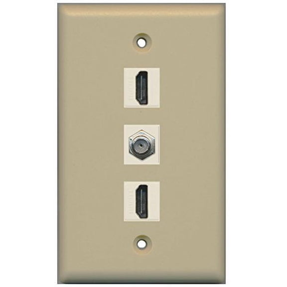 RiteAV - 2 Port HDMI and 1 Port Coax Cable TV- F-Type Wall Plate - Ivory