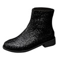 thumbnail image 2 of YOUYEDIAN Ankle Boots for Women Glitter Low Heel Short Boots Sequin Round Toe Shoes Party Bootie with Side Zipper Black, 2 of 6