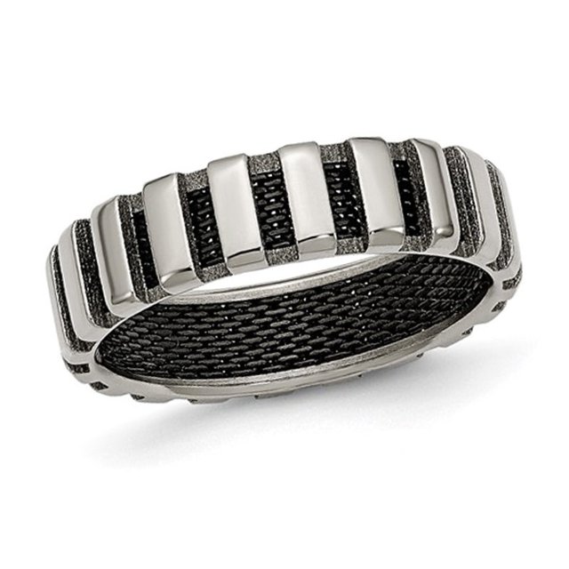 Mens Titanium Polished Black Plated Wire Band Ring (6mm)