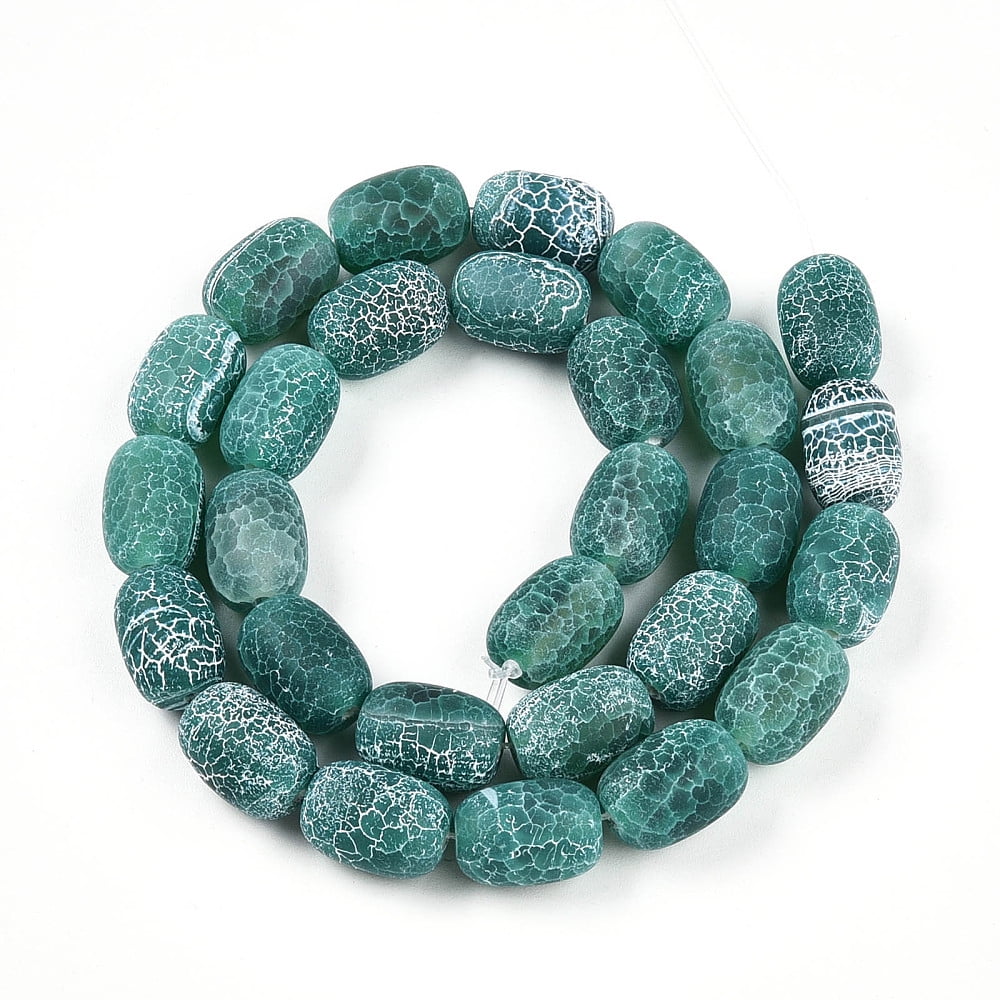 Natural Weathered Agate Beads Strands Dyed Barrel Light Sea Green 13~14x9~10.5mm Hole: 1.2mm 28pcs/strand 14.57~14.96 inch(37~38cm)