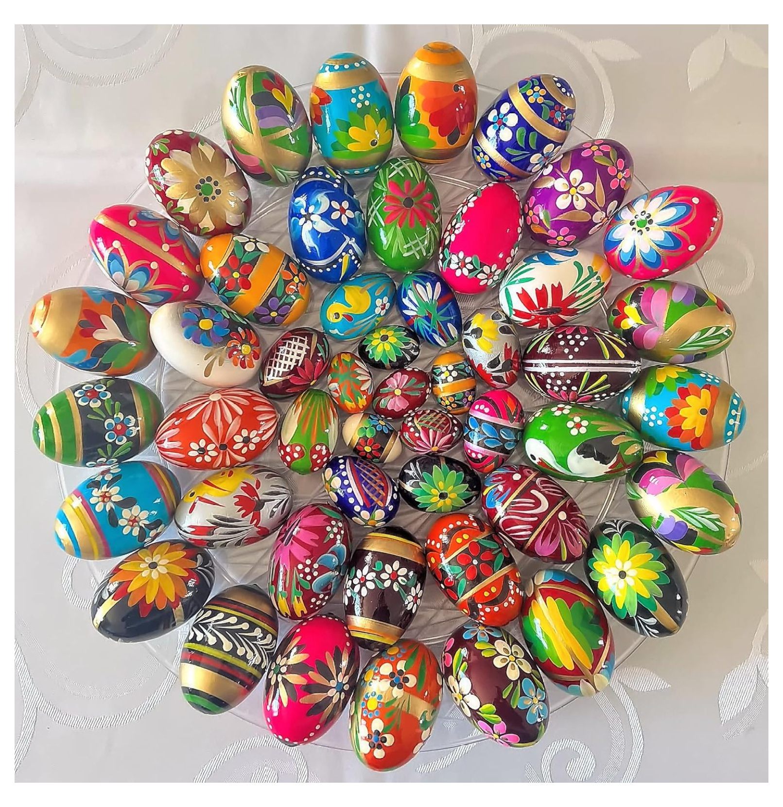 Pysanky (Pisanki) Handpainted Polish Wooden Easter Eggs - Bakers Dozen (13 Eggs, Small)