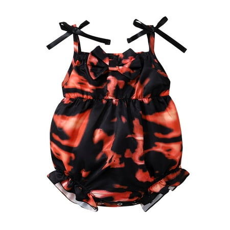 

Kucnuzki Infant Baby Girl Clothes 3 Months Summer Bodysuit 6 Months Sling Sweet Tie Dye Prints Lace Trim Cozy Jumpsuit Bodysuit Black
