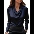 thumbnail image 3 of Camisas Elegantes de Larga con Cuello de Color Liso para Mujer, Camisetas Formales de Trabajo, Blusas Casuales de Oficina Azul Marino L, 3 of 6
