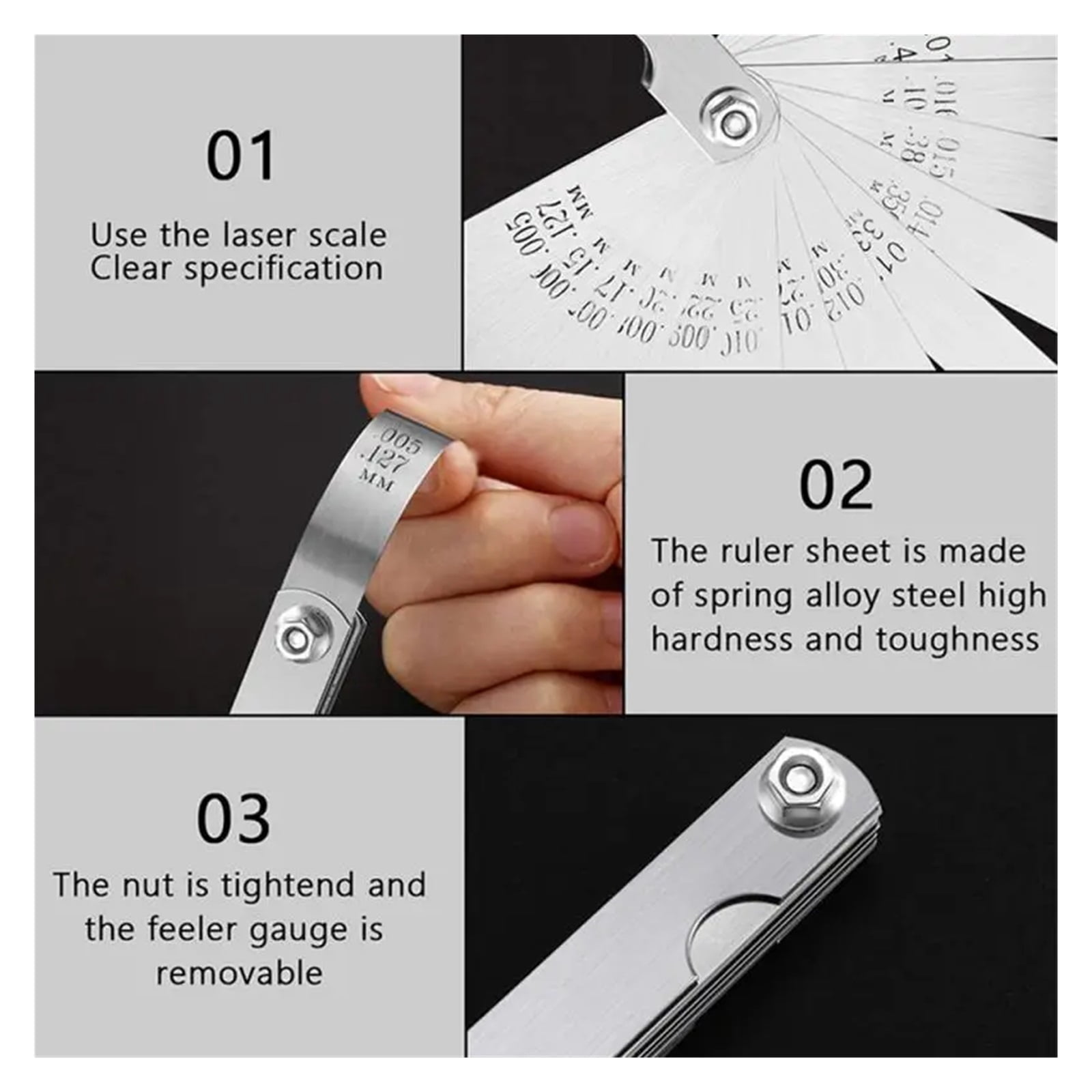 Feeler Gauges Motorcycle Engine Valve Screw Adjusting Spanner Valve Clearance Adjustment Tools Feeler Gauge 0.005 - 0.020 Inch ,Corrosion-Resistant