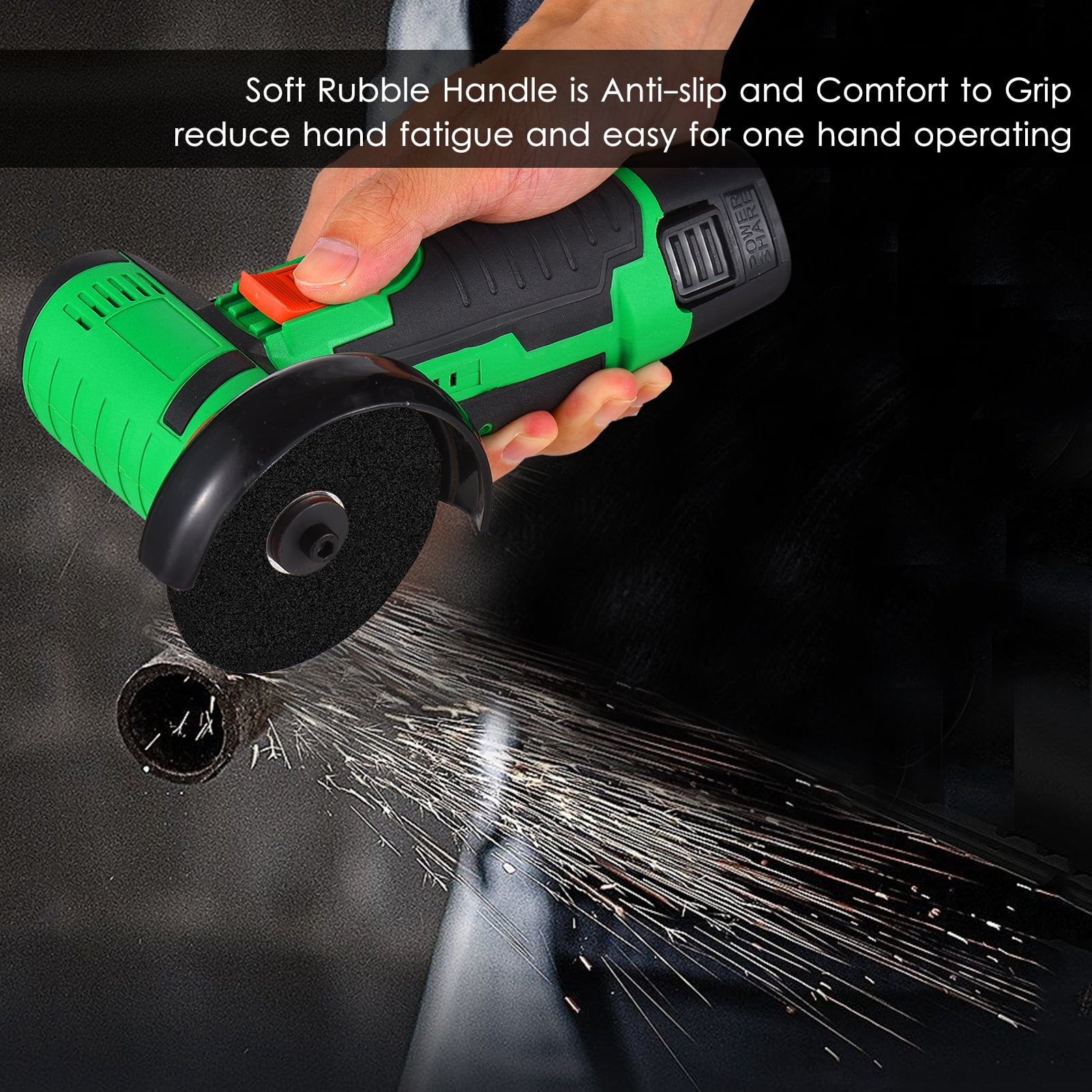 Angle Grinder Electric 12V Cordless Angle Grinder Tool Kit Portable Lithium Electric Angle Grinder 19500rpm Mini Rechargeable Power Cutter with 2pcs Batteries 2pcs Grinding Discs for Grinding