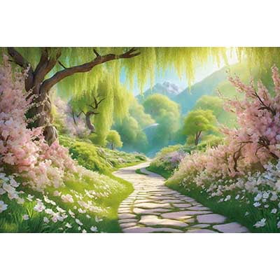 Spring Photography Background Natural Sce Gre Tree Pink Sakura Photocall Backdrop Photo Studio Photobooth Supplier