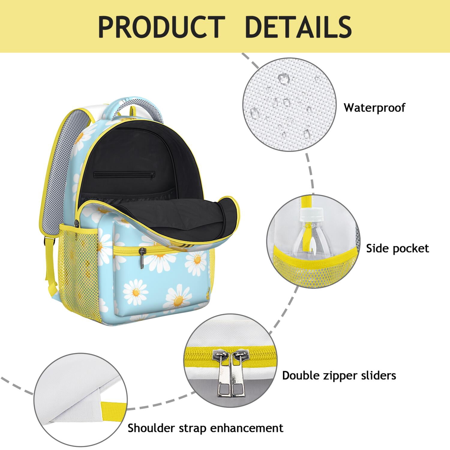 Floral Daisy Pattern Backpack - Vintage & Stylish with Mesh Shoulder Straps for Comfort