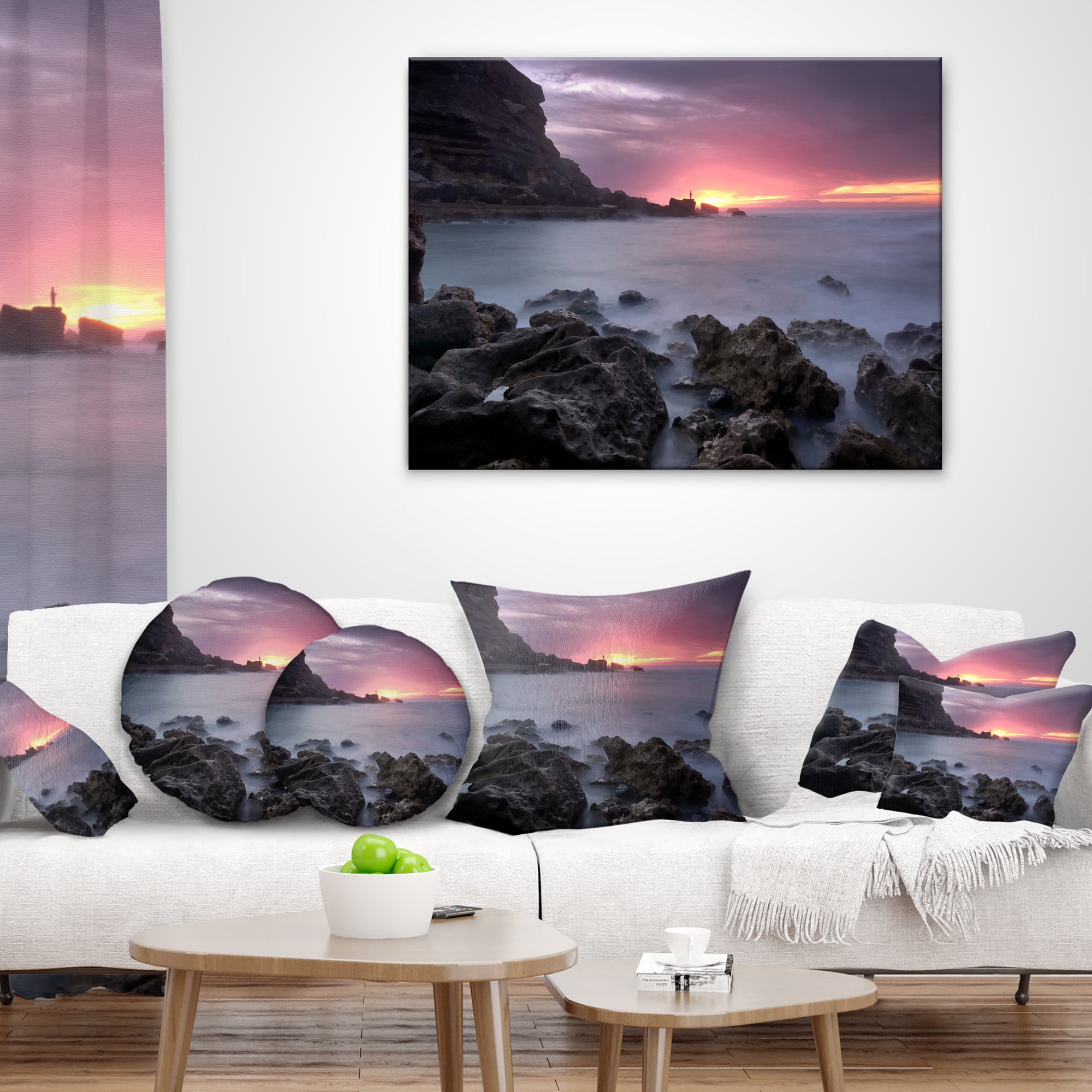 Designart Sunset at Samarra Seashore Sintra - Seashore Throw Pillow - 18x18
