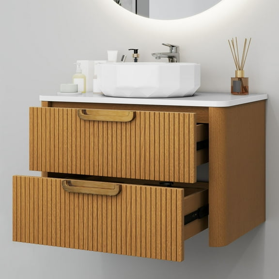 Craftian 30-Inch Bathroom Vanity with Sink, Wall Mounted Floating Vanity Cabinet with 2 Large Storage Drawers