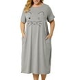 thumbnail image 6 of Agnes Orinda Women's Plus Size Nightgowns Crew Neck Short Sleeves Sleep Dress Cats Print Pajamas Lounge Home with Pocket 1X Gray, 6 of 9