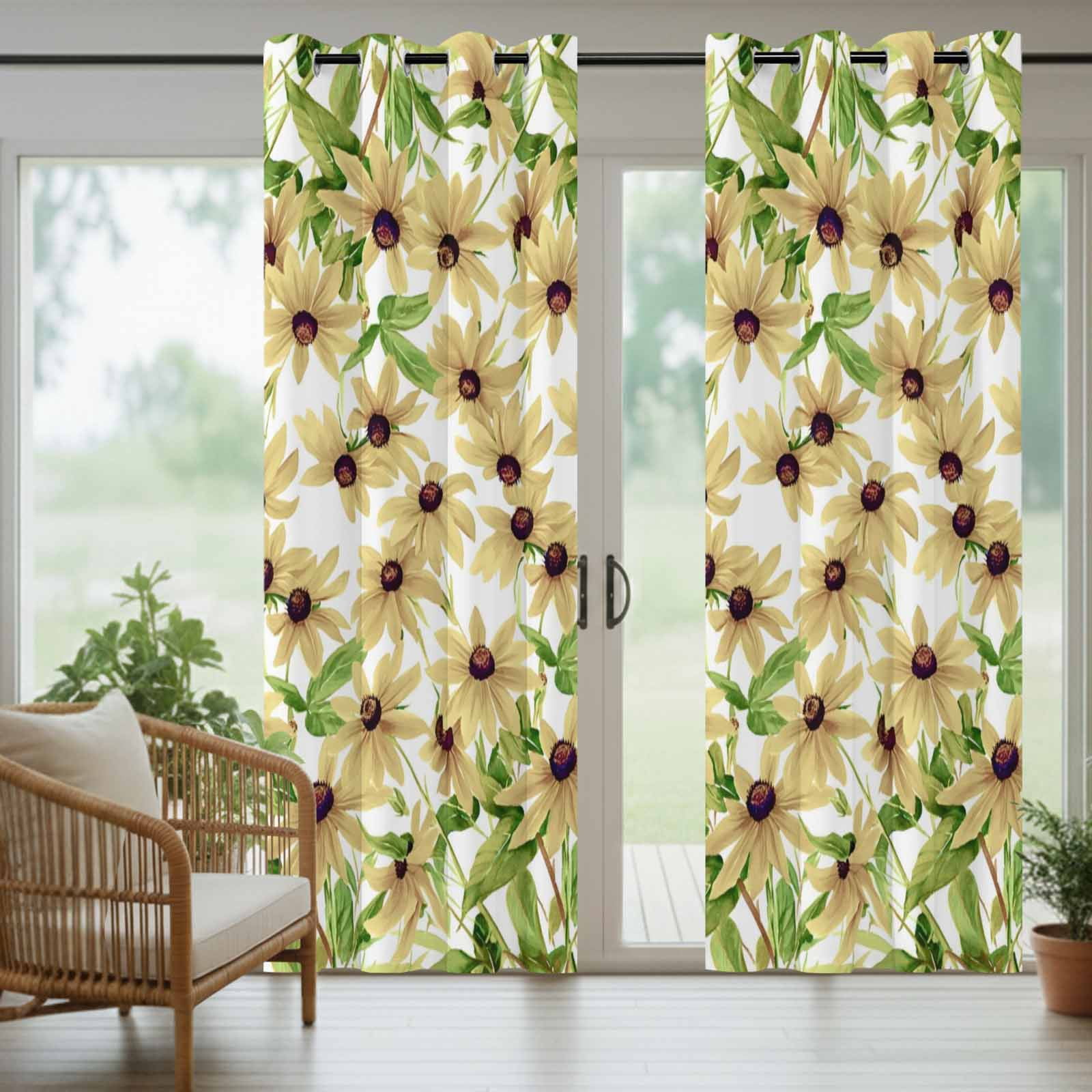 Vintage Sunflowers Outdoor Curtains for Patio Waterproof, Grommet Outdoor Privacy Panels, Spring Botanical Green Leaves Weatherproof Outside Curtains for Porch/Cabana 54"Wx108"L, 1 Panel