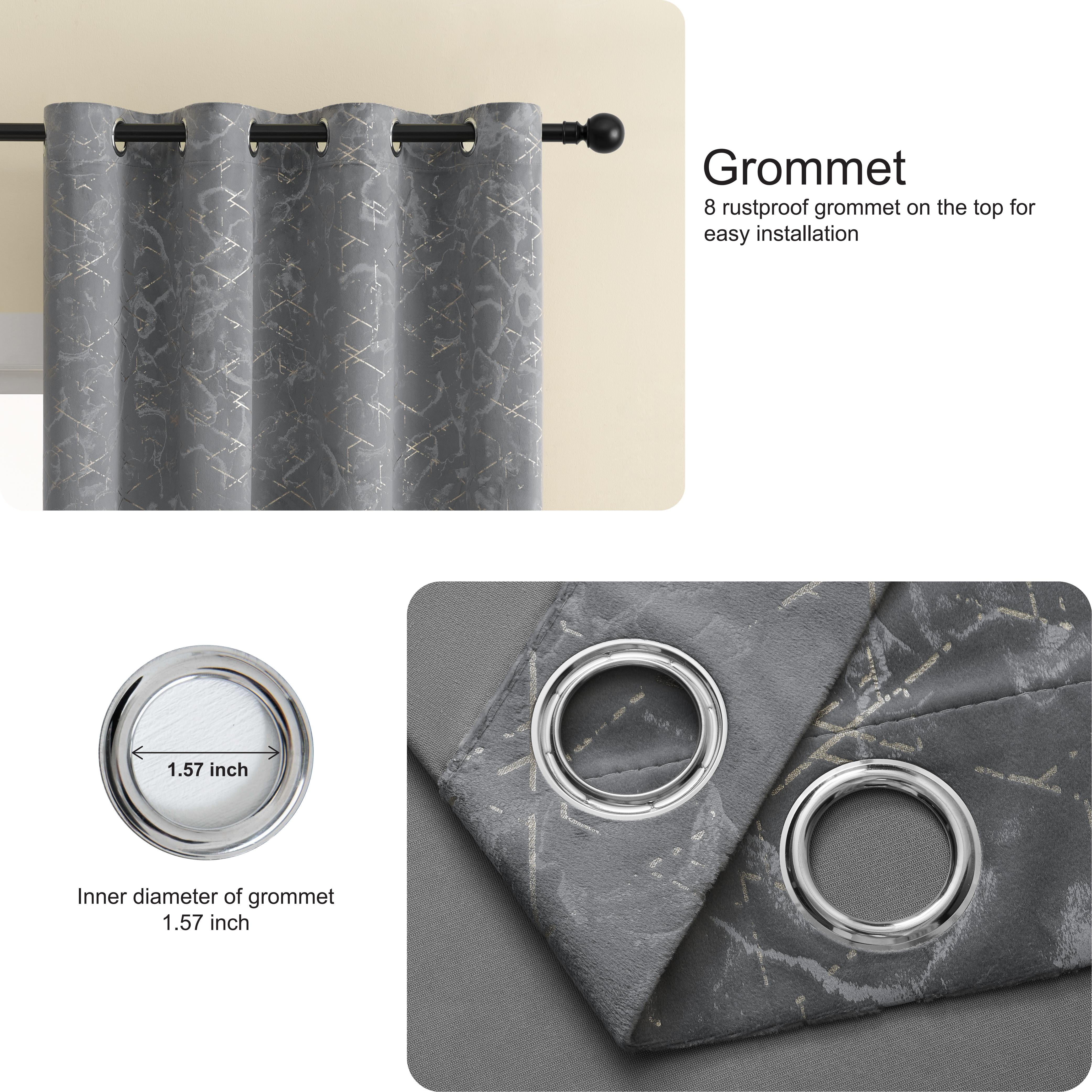 Mumo Luxury Gray Velvet Curtains with Gold Foil Print Shiny Geometric Line Pattern,Grommet Blackout Curtains for Living Room Bedroom,2 Panels,52"×63"