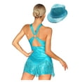 thumbnail image 2 of Manyakai Womens Latin Dance Outfit Glittery Sequins Tassel Leotard Fringe Metallic Bodysuit with Hat Sky Blue S, 2 of 7
