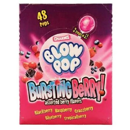 CHARMS BLOW POP BURSTING BERRY ( 48 in a Pack ) (Droobles Best Blowing Gum)