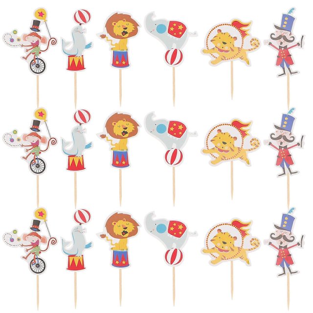 48pcs Circus Theme Cake Decoration Topper Circus Animal Cupcake Topper for Party