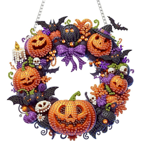 Halloween Pumpkin Diamond Art Hanging Kit for Adult,Special Shaped Rhinestone,Double Sided 5D DIY Acrylic Diamond Art Painting Window Pendants Home Garden Wall Hanging Kits Hanging Ornament
