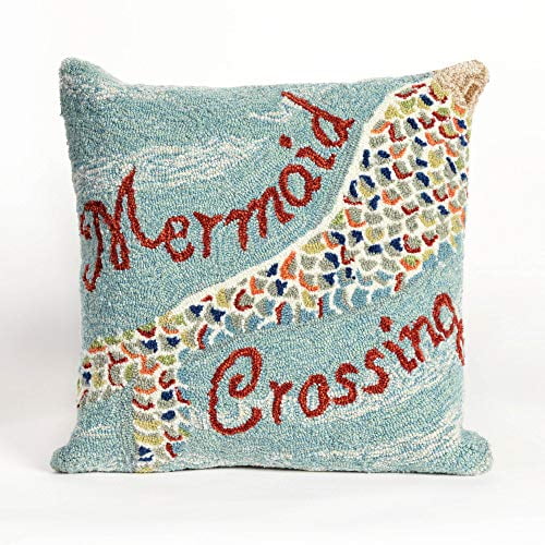 Liora Manne 7FP8S144803 Front Porch Coastal Mermaid Crossing Decorative Square Throw Pillow (18" X 18") Ocean Blue