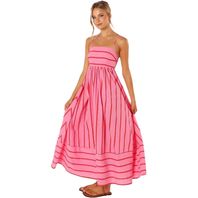Robe Décontractée à Bretelles Sans Manches Rayée avec Ourlet Large Ouvert Ourlet Large Robe Allongée