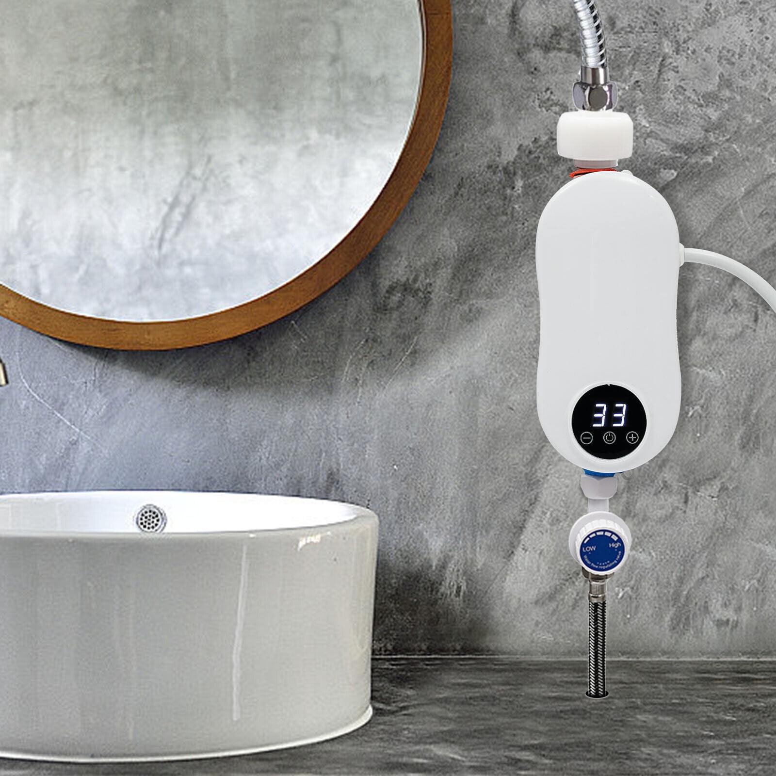 Miumaeov 110V 3500W Mini Electric Tankless Instant Hot Water Heater with Shower Head for Home Kitchen Bathroom White