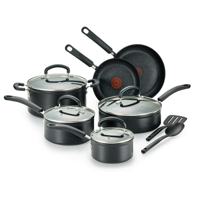 Juego de utensilios de cocina antiadherente de titanio con indicador de calor para lavaplatos 12 piezas color negro